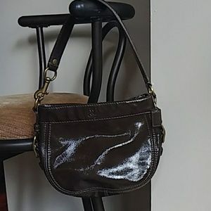 Shiny brown leather Coach bag